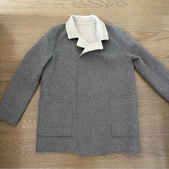 Theory Cashmere Wool Sileena Winsome Reversible Coat Gray Jacket Size Large - Picture 10 of 12